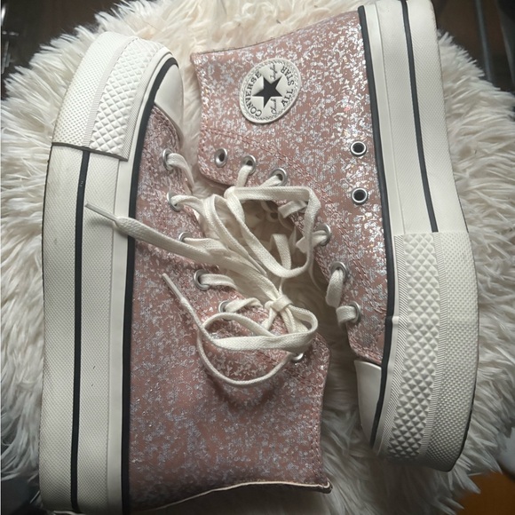 Converse Pink Glitter High-Top Platform Sneakers - Picture 6 of 8